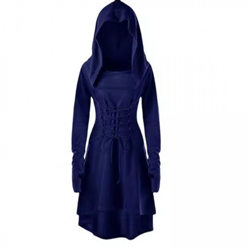 Ebay Western and Foreign Women's Solid Color Festival Performance Dress Long Sleeve Hooded Belted Dress