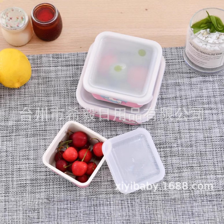 Fábrica personalizada decalca de fibra de bambú caja de preservación de cinco piezas juegos de cubiertos caja de sellado de contenedor de preservación de sellado