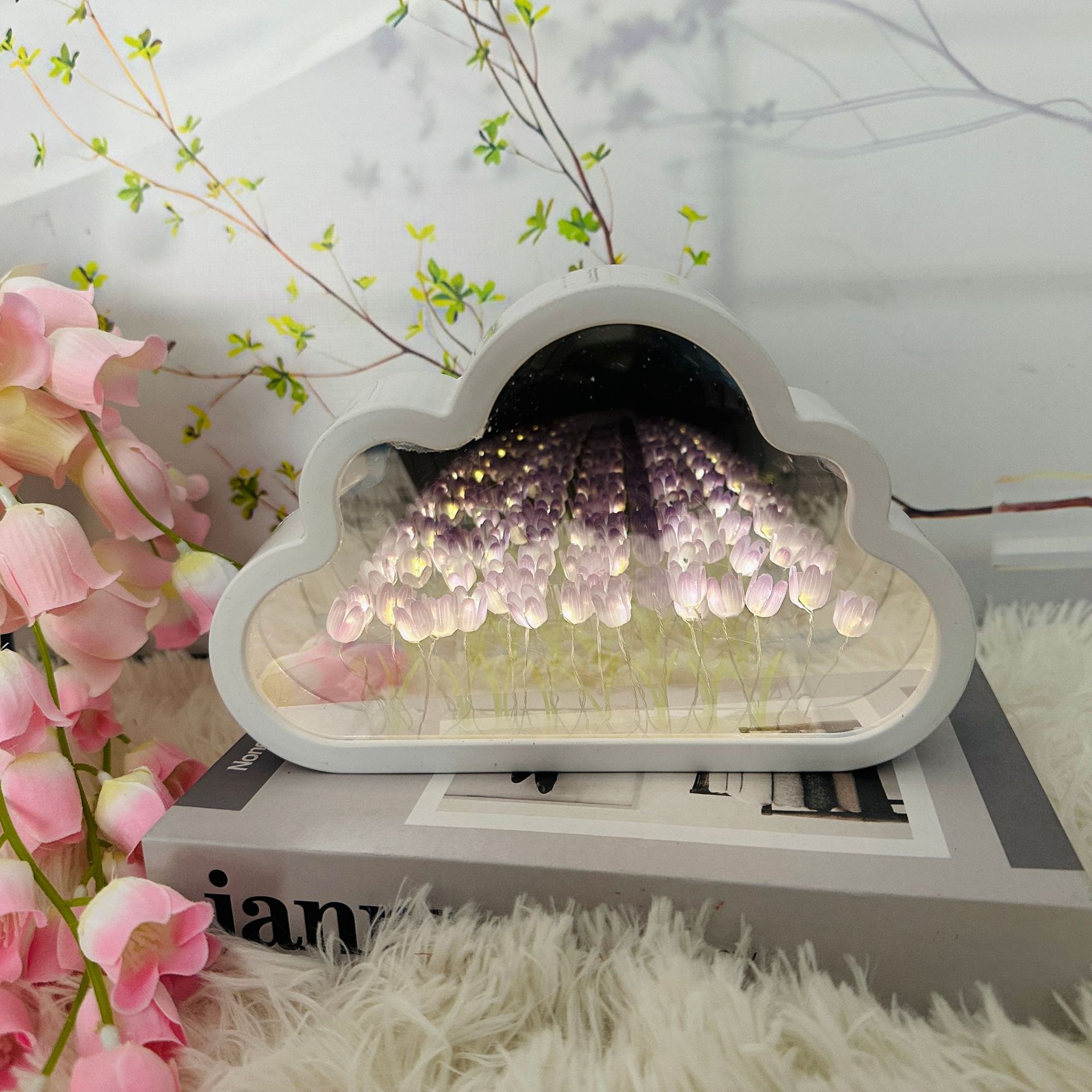 Regalo de Cumpleaños novias tulipán espejo nube flor mar noche luz hecha a mano material bricolaje paquete para niñas