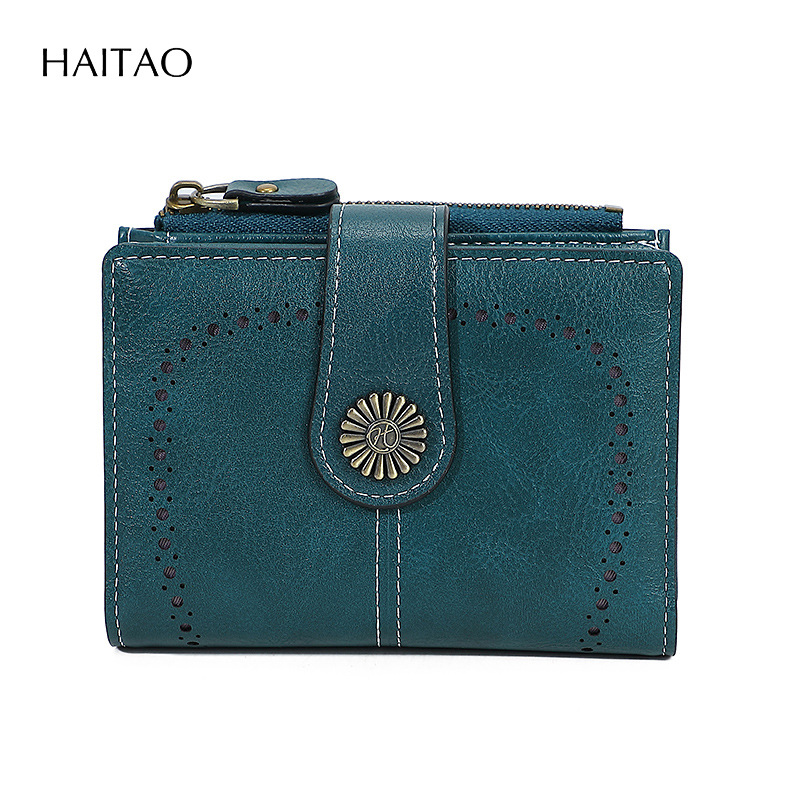 Bolso de mano de cuero graso para mujer Bolso de moneda con cremallera corta retro Bolso de tarjeta de monedero multifuncional hueco 2025 estilo caliente