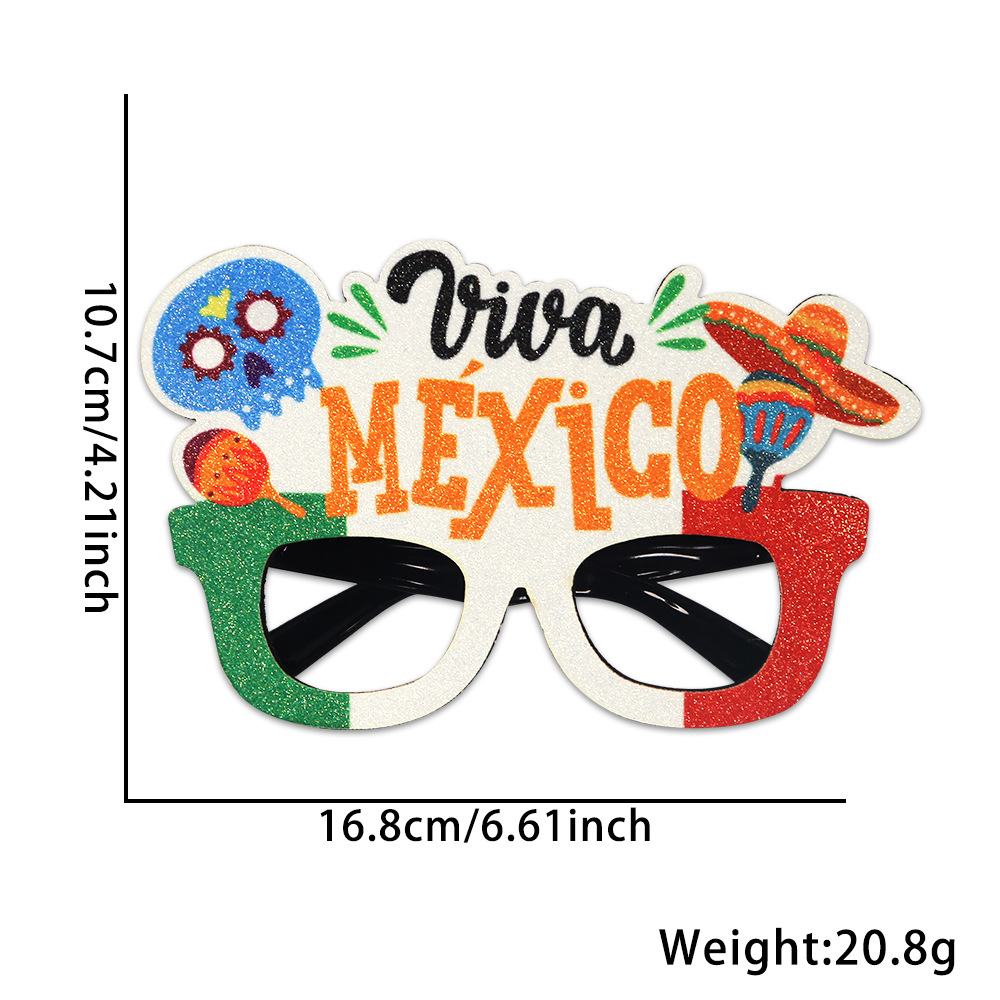 Nuevas gafas temáticas del Día Nacional de México Decoración de la fiesta del Día de la Independencia Bandera de México Marco de gafas de cactus