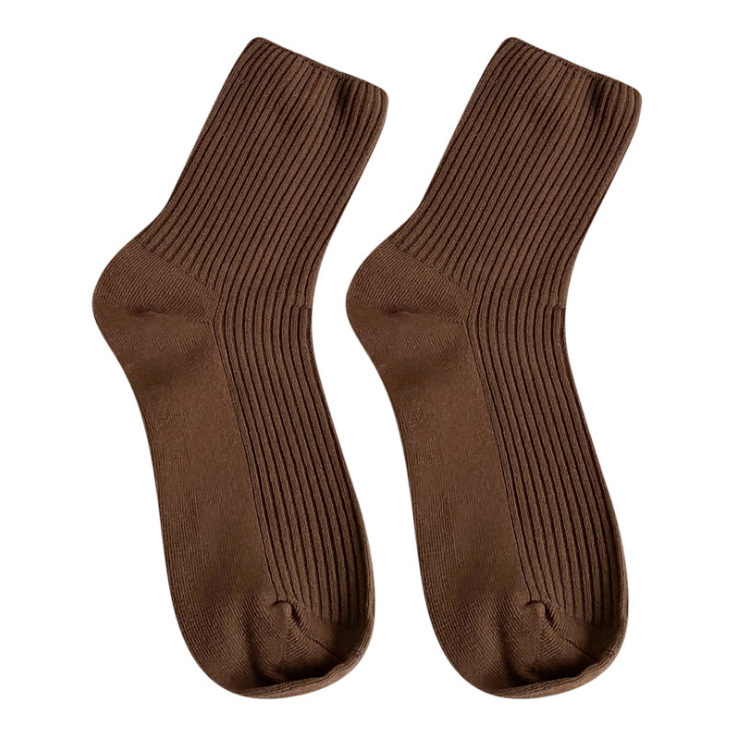 Calcetines de doble aguja para niños, tubo medio, primavera y otoño, absorción de sudor, color sólido, boca suelta, calcetines de pila de todo fósforo, calcetines de Zhuji, calcetines de mujer al por mayor