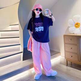 韩系炸街女童夏季套装女孩新款网红洋气复古短袖中大儿童穿搭潮酷
