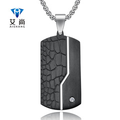 Men's Fashion Stainless Steel Polished Black Sand Pendant Factory Wholesale Retro Cracked Titanium Steel Necklace
