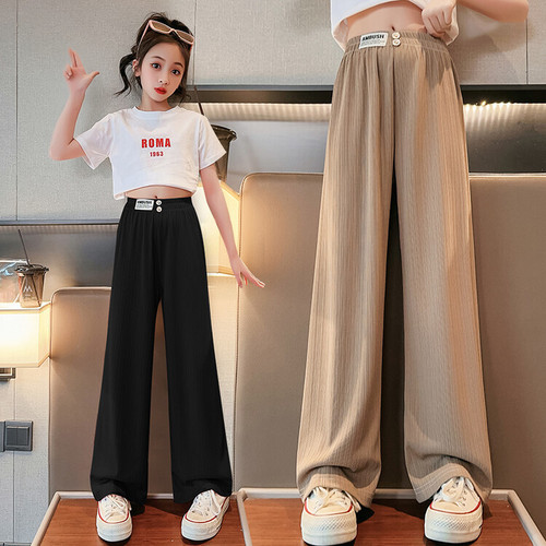 Kids' Wide Leg Pants Summer Sporty Casual Pants 2024 New Style Trendy Summer Outfit Pants for Big Children Straight Leg Pants