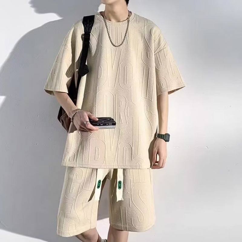 外贸爆款 大码套装T恤男生短袖夏天上衣服百搭宽松半袖五分袖男士