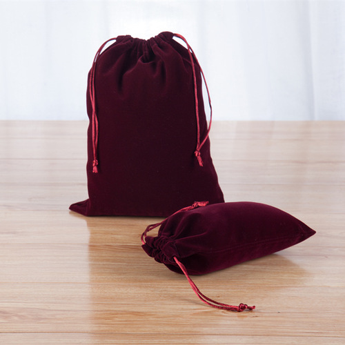 S588可logo酒红色绒布束口袋衣物整理袋抽绳布袋内衣收纳袋