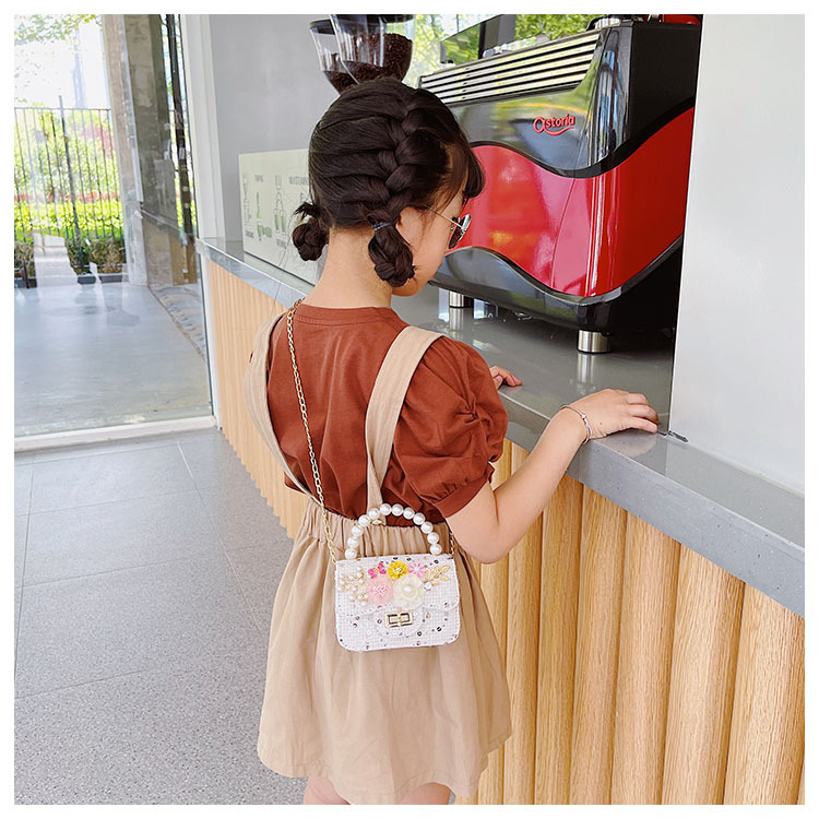 Girl'S Cloth Flower Bow Knot Cute Sequins Pearls Square Lock Clasp Crossbody Bag display picture 8