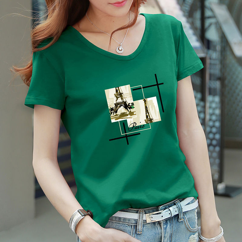 Short-Sleeved T-Shirt Women's Pure Cotton 2025 New Printed Loose Large Size Half-Sleeved Women's V-Neck Top Chicken Heart Collar Body Shirt Short-Sleeved T-Shirt Women's Pure Cotton 2025 New Printed Loose Large Size Half-Sleeved Women's V-Neck Top Chicken Heart Collar Body Shirt