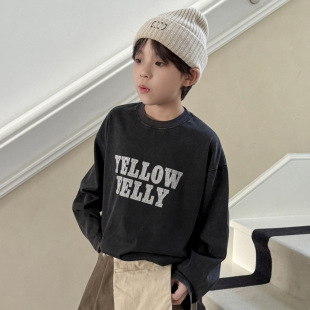 Cheese and Meow Children's Clothing Boys' Sweaters 2025 Autumn New Korean Style Letter Printed Long-Sleeved Cotton Children's Tops