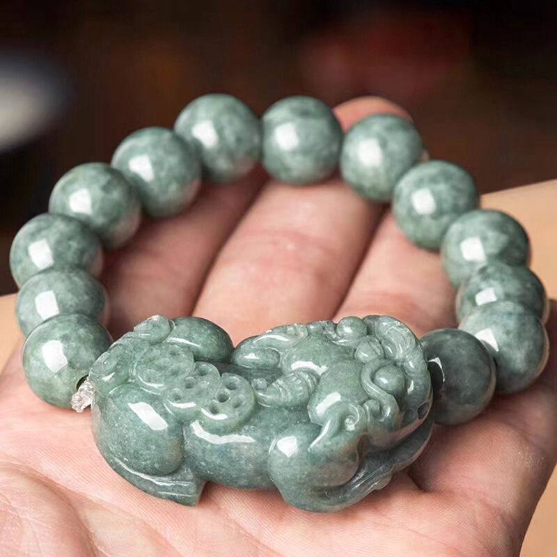 Men's Business Jade Pixiu Bracelet 13mm Natural Jade Beads Chinese Style Jade Crafts