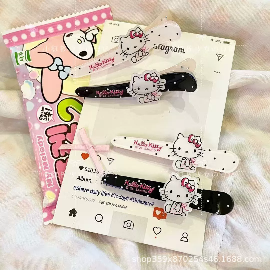 Яркая клипса для волос Sanrio KT острый рот милый боковой зажим черно-белая волна точка · древняя ранняя котенка клип для челки