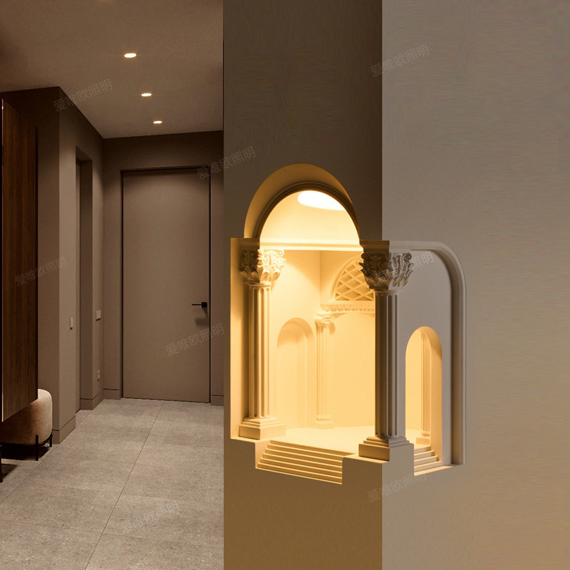 Gypsum Wall Lamp, Embedded Corner Lamp for Hallway, Entryway Corner Wall Lamp, Creative Palace-Style Embedded Staircase Gypsum Wall Lamp