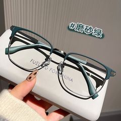 潮牌理工男半框近視眼鏡框男款可配度數鏡片平光方框大臉眼鏡綠色