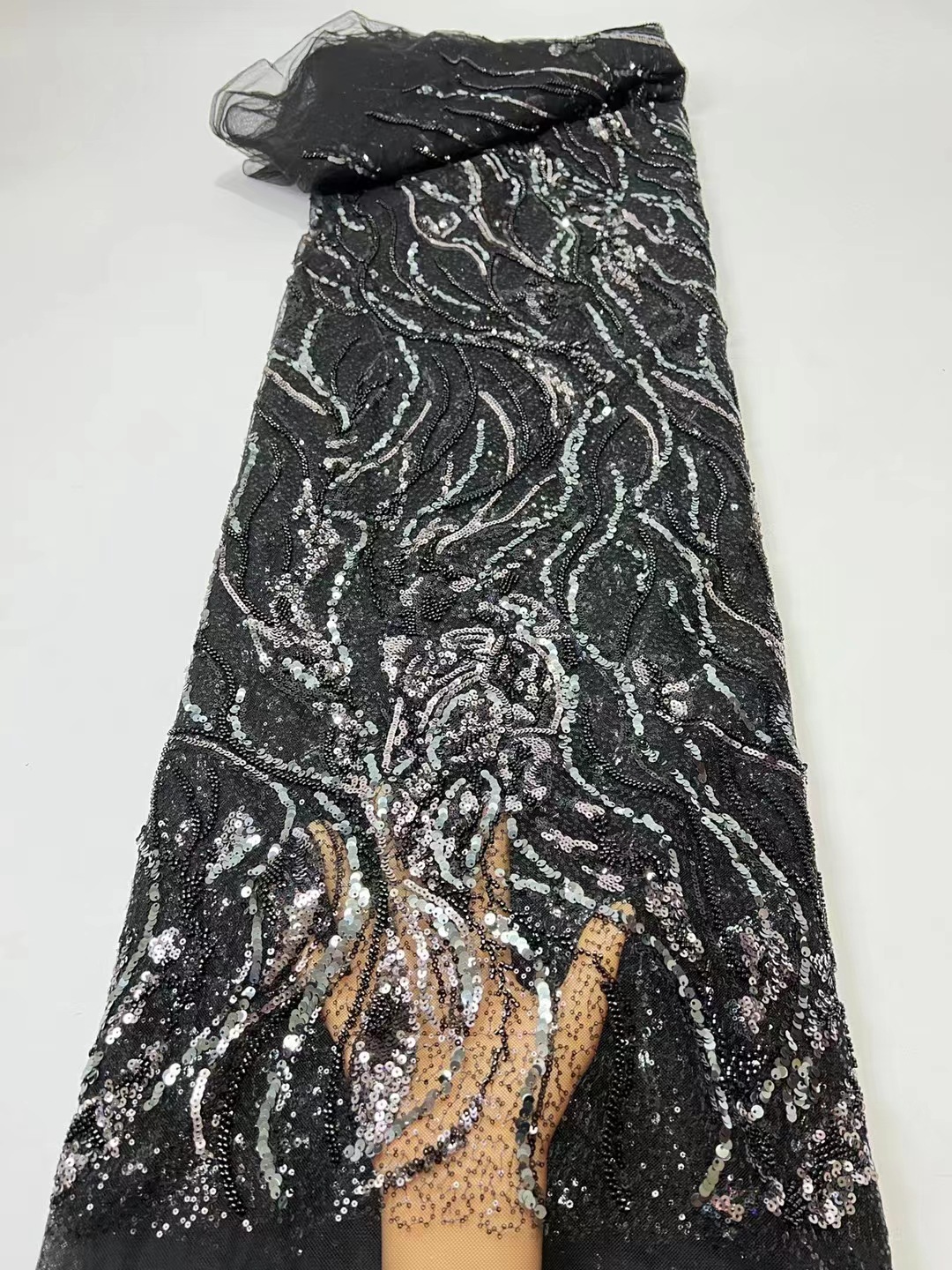 Con lentejuelas bordado tela de gama alta cheongsam rendimiento vestido bordado tela encaje tela JX2768