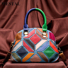 复古拼接女士真皮包包手提女包头层牛皮彩色休闲单肩斜挎水桶包