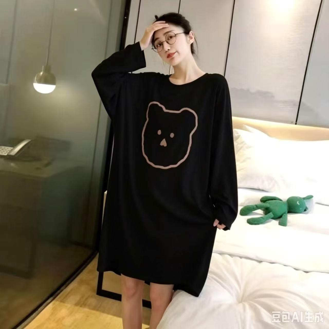 2026 New Spring and Summer Short-Sleeved Nightgown Cartoon Pajamas Loose Large Size Mid-Length Home Clothes