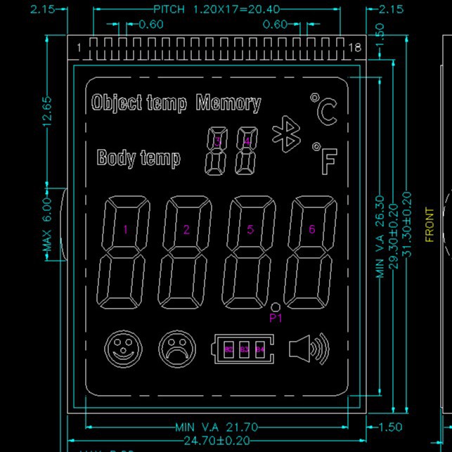 英文版红外测温枪LCD液晶屏 大量生产枪额温枪体温计液晶显示屏