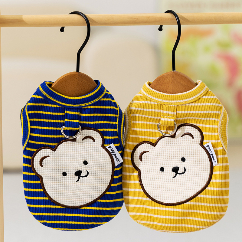 Primavera y verano coreanos lindos chalecos rayados gatos transpirables delgados Teddy Bear ropa de perro de verano