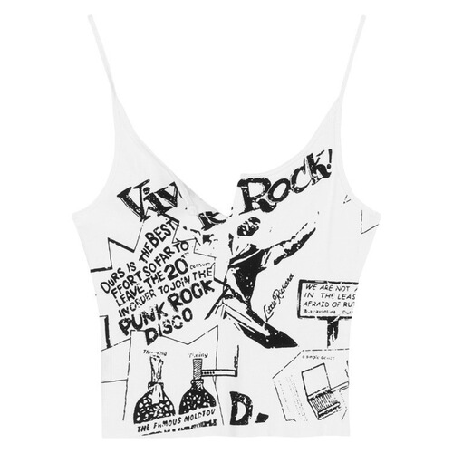 Sleeveless short gray letter printed suspender short vest for women V-neck tight inner and outer wear hot girl breast wrap