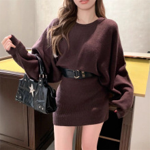 法式洋气蝙蝠袖针织连衣短裙女秋冬新款纯欲风收腰显瘦短款包臀裙