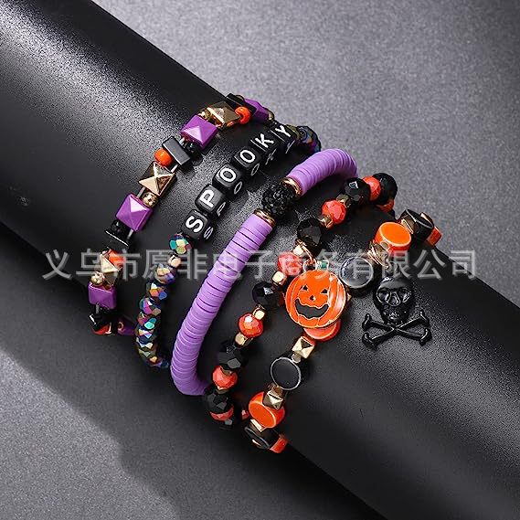 Cross Border Hot Selling Halloween Bracelet Pumpkin Spider Ghost Charm Beaded Stretch Bracelet Set Holiday Gift Cross Border Hot Selling Halloween Bracelet Pumpkin Spider Ghost Charm Beaded Stretch Bracelet Set Holiday Gift