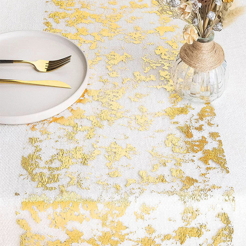 Amazon Cross-border gold foil net table flag holiday party wedding decoration material luxury gold table flag