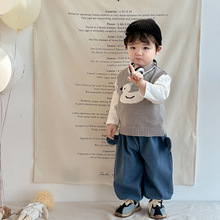 婴儿马甲套装男童毛衣外穿洋气男宝宝春秋装韩版坎肩儿童针织背心