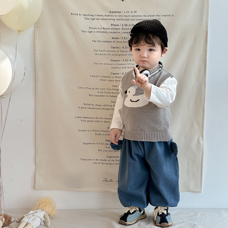 Baby Vest Suit, Boy's Sweater Outer Wear, Stylish Baby Boy's Spring & Fall Clothing, Korean Style Waistcoat, Kidsren's Knitted Vest