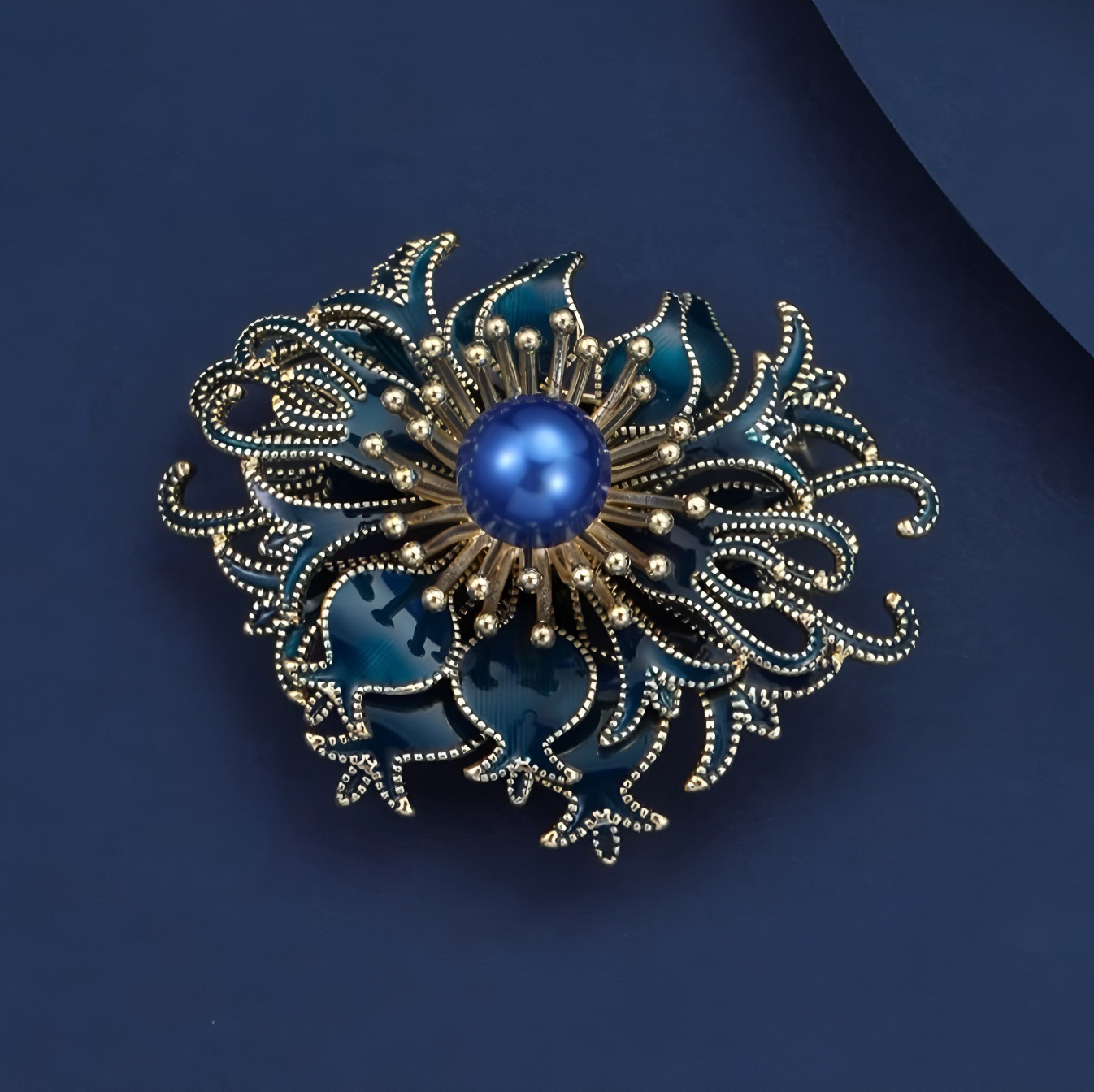复古宫廷风知蓝胸针高档女奢华气质珍珠胸花小众设计感别针配饰品
