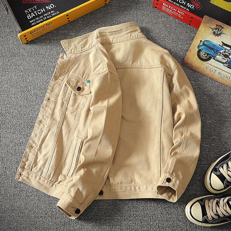 Ropa de hombre, ropa de trabajo, chaqueta corta con solapa, top informal de moda, chaqueta vaquera blanca, abrigo informal ajustado, ropa de trabajo, estilo coreano, moda de primavera y otoño._voghion.com