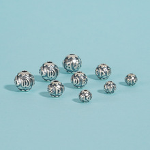 银之爱六字真言莲花隔珠手工编绳手串项链串珠散珠999纯银小配件