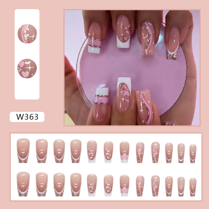 False Nails Gold Glitter French Tip Style Elegant Manicure_voghion.com