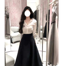 新款设计感显瘦正肩白色v领长袖衬衫女气质通勤名媛上班私服上衣