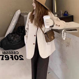 7303新款气质通勤宽松超好看小个子短款高级感西装毛呢外套女秋冬