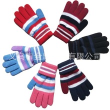针织学生五指加绒魔术线织保暖手套毛线多色手套  三色全指