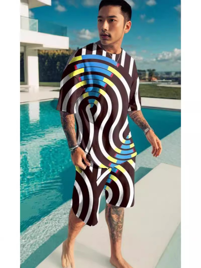 Suit de camiseta de hombre de estilo deportivo impresión digital impresión de ropa de trabajo Aliexpress suministro de mano 3D manga corta