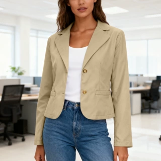 2026新增色欧美亚马逊WISH长袖纯色开衫小西装外套女通勤气质通勤