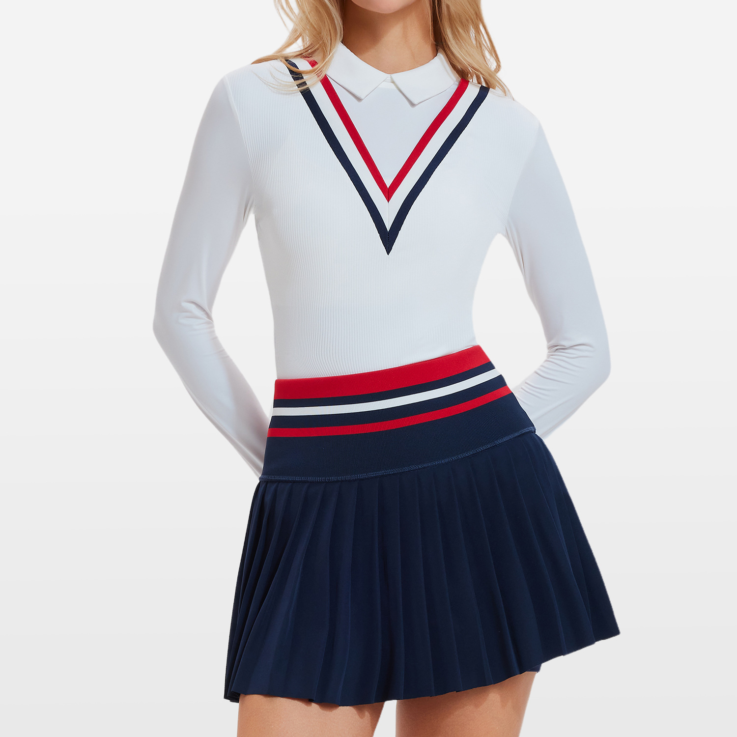 Nuevo deporte transfronterizo de mangas largas con solapa polo camiseta de golf ventilada de fitness tenis ropa de fitness set