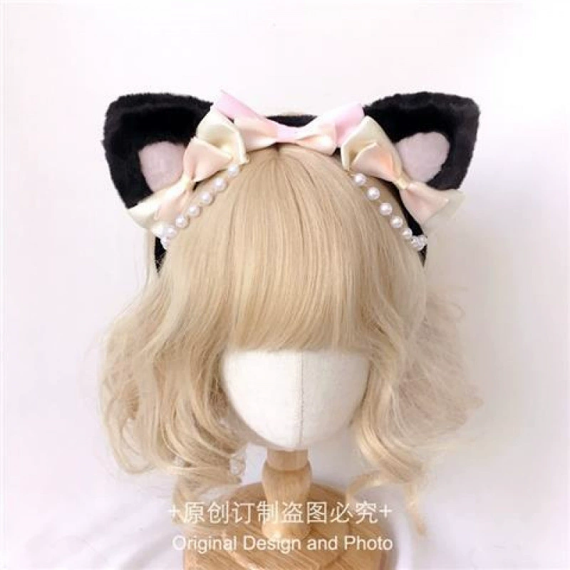 Hair accessory pearl, headband with bow, Lolita style, DIY