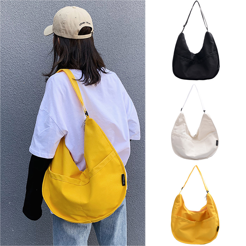 韩版潮流纯色饺子包 时尚简约女士单肩斜跨包 外贸帆布手提包定制