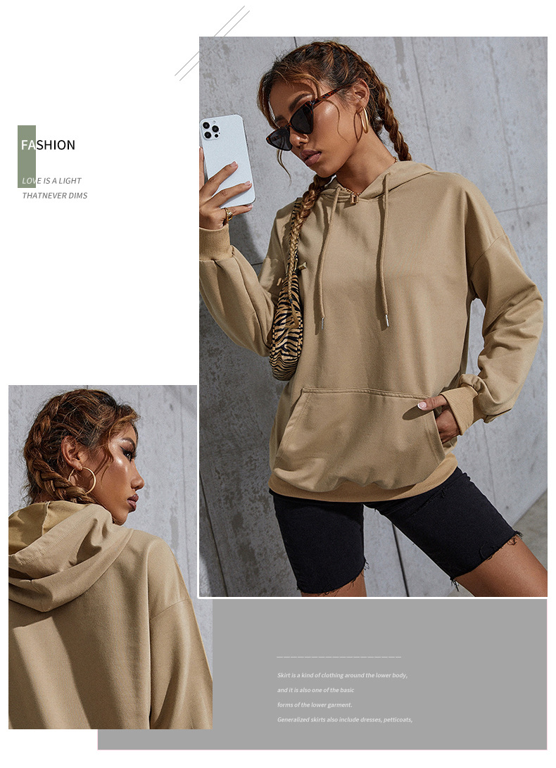Autumn 2021 New Solid Color with Pocket Casual Base   Hooded Sweater for Women in Hoodies