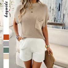 迪芸跨境欧美休闲度假风短裤毛衣两件套装女装2025春夏亚马逊热销