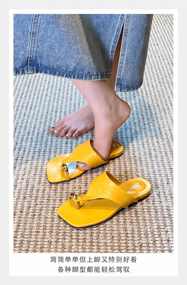 Dép sandal nữ quai ngang xỏ ngón mũi vuông đế bằng — Màu trắng, Màu vàng, Màu đen chi tiết 18