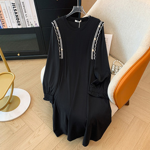 150kg Extra Large Size Women's Clothing for Fat Girls, Fashionable and Slim, Loose French Long-Sleeved Dress 2025 Spring & Fall New Style