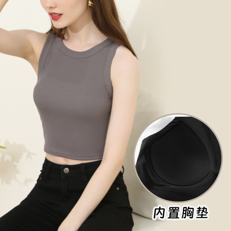 Canvaus blanco camisola desgaste interior de las mujeres con el cojín del pecho verano tocando fondo Corto Hot Girl sexy Slim top