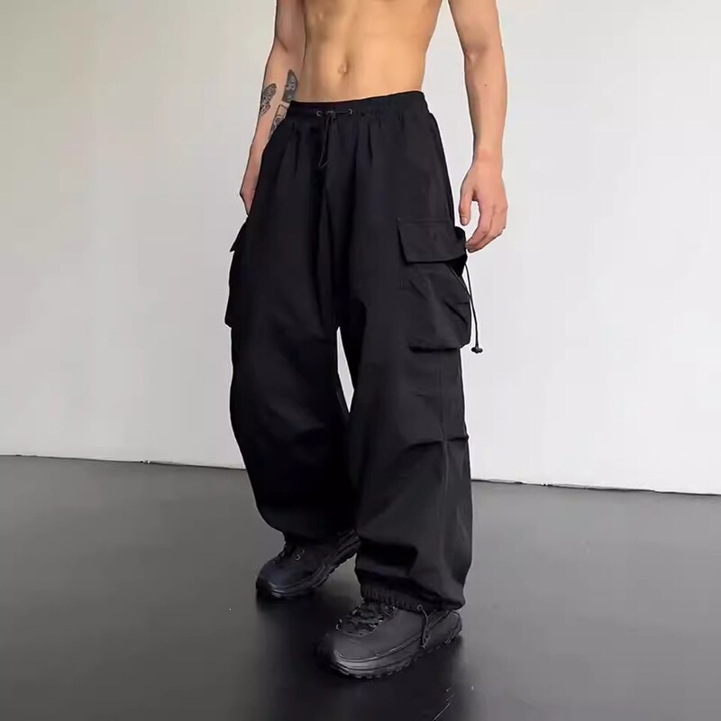 2026 Summer New Quick-Dry Work Pants for Men, American-Style Parachute Pants, High-Waisted Wide-Leg Casual Sports Long Pants