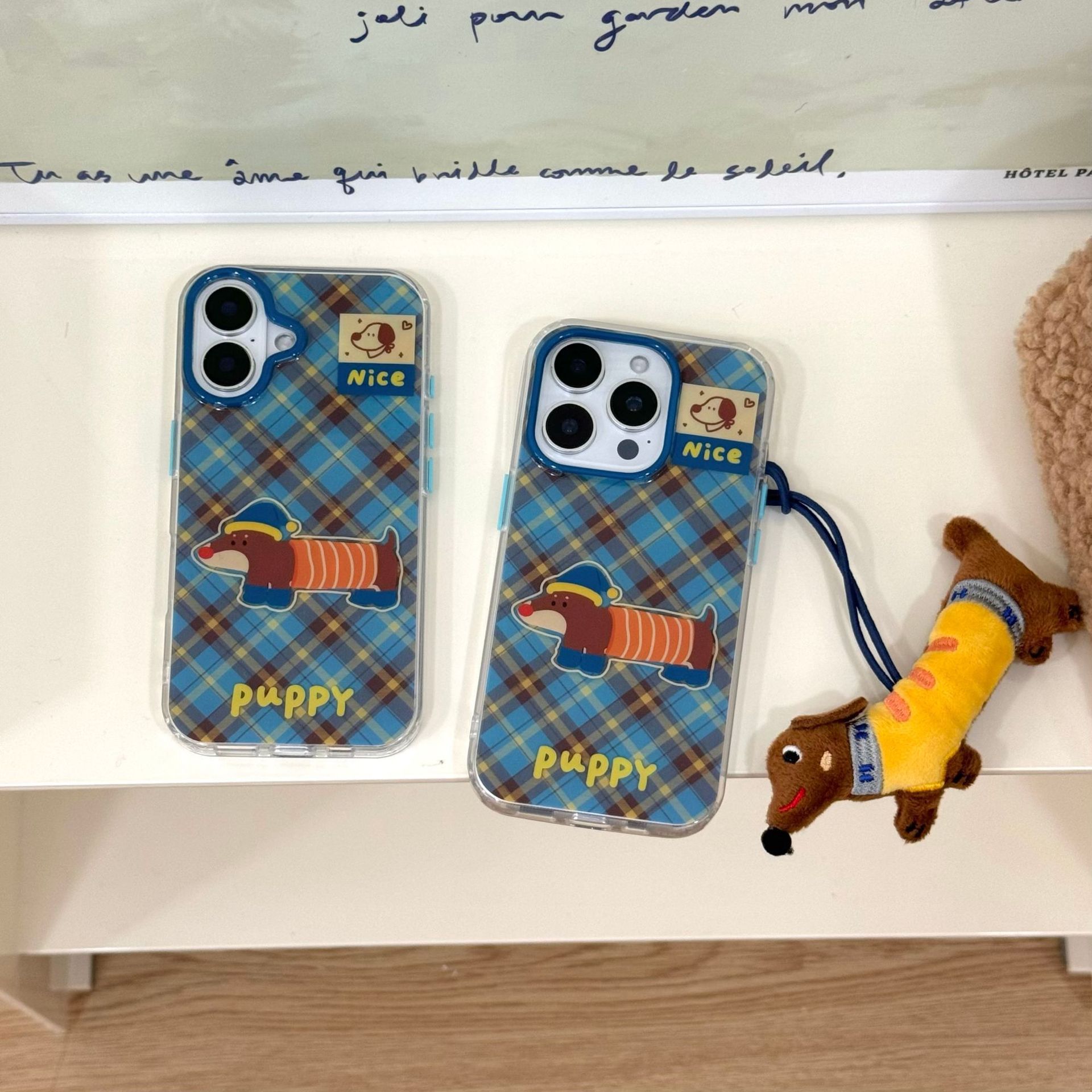 Lingge Dachshund Dog iphone16promax caja de teléfono con botón independiente para Apple 16 cordón de muñeca creativo