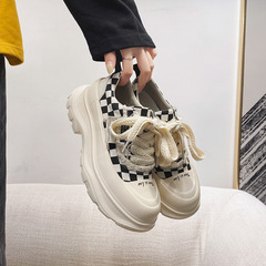 Stylish Canvas Shoes Matching Celebrities 2023 Spring New Checkered Platform Shoes for Couples with Wide Size 41-45 Thick Sole Unique Style