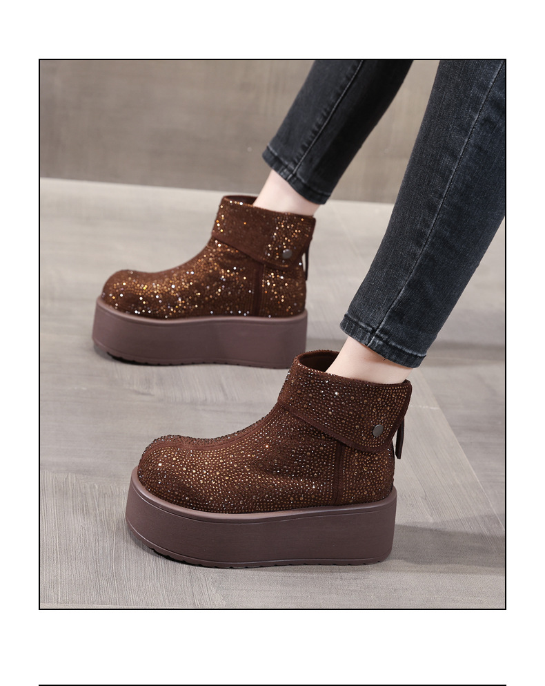 Giày boot nữ cổ cao lót nhung giữ ấm, đế dày độn cao chống trượt — Màu đen chi tiết 19
